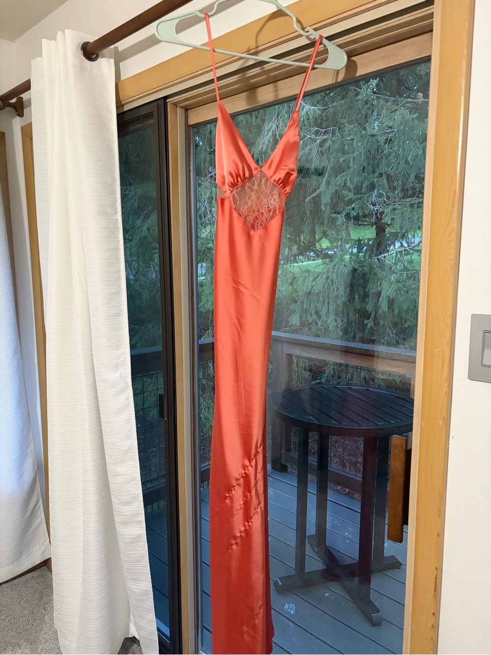 Forever 21 Coral Satin Maxi Slip Dress with Lace Detail - Never Worn